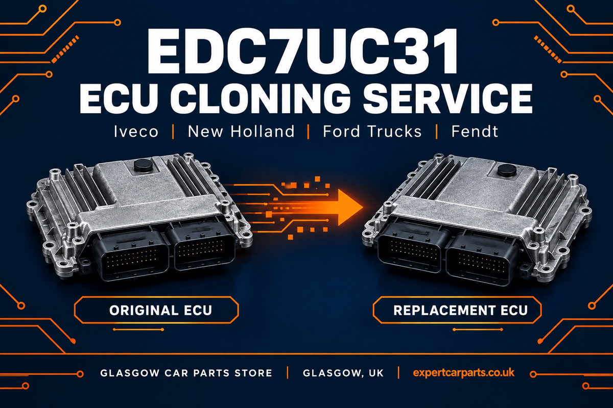 EDC7UC31 ECU cloning illustration showing original and replacement modules for selected Iveco New Holland Ford Trucks Fendt applications
