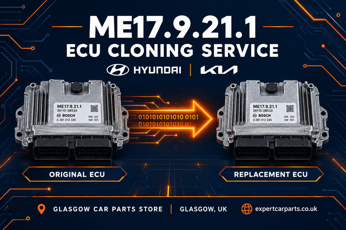 ME17.9.21.1 ECU cloning service illustration, original and replacement ECU, Hyundai and Kia enquiries, Glasgow UK