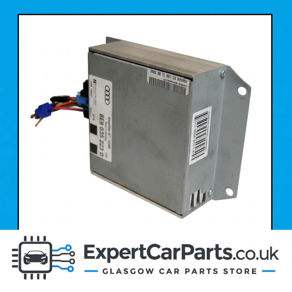 Audi A4 B7 amplifier 8E9035223D side view and mounting brackets