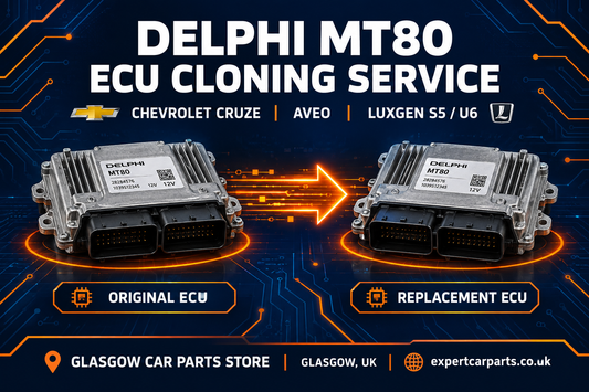Delphi MT80 ECU cloning service illustration, original and replacement ECU, Chevrolet Cruze Aveo Luxgen S5 U6 enquiries, Glasgow UK